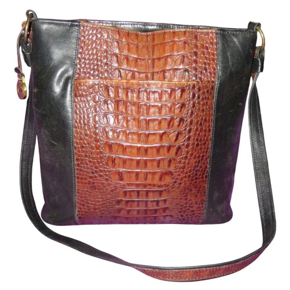 BRAHMIN Pecan Melbourne Croc Embossed Leather Tote & Wallet and Checkbook holder